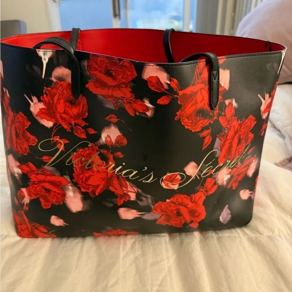 Victoria's Secret Black and Red Floral Tote